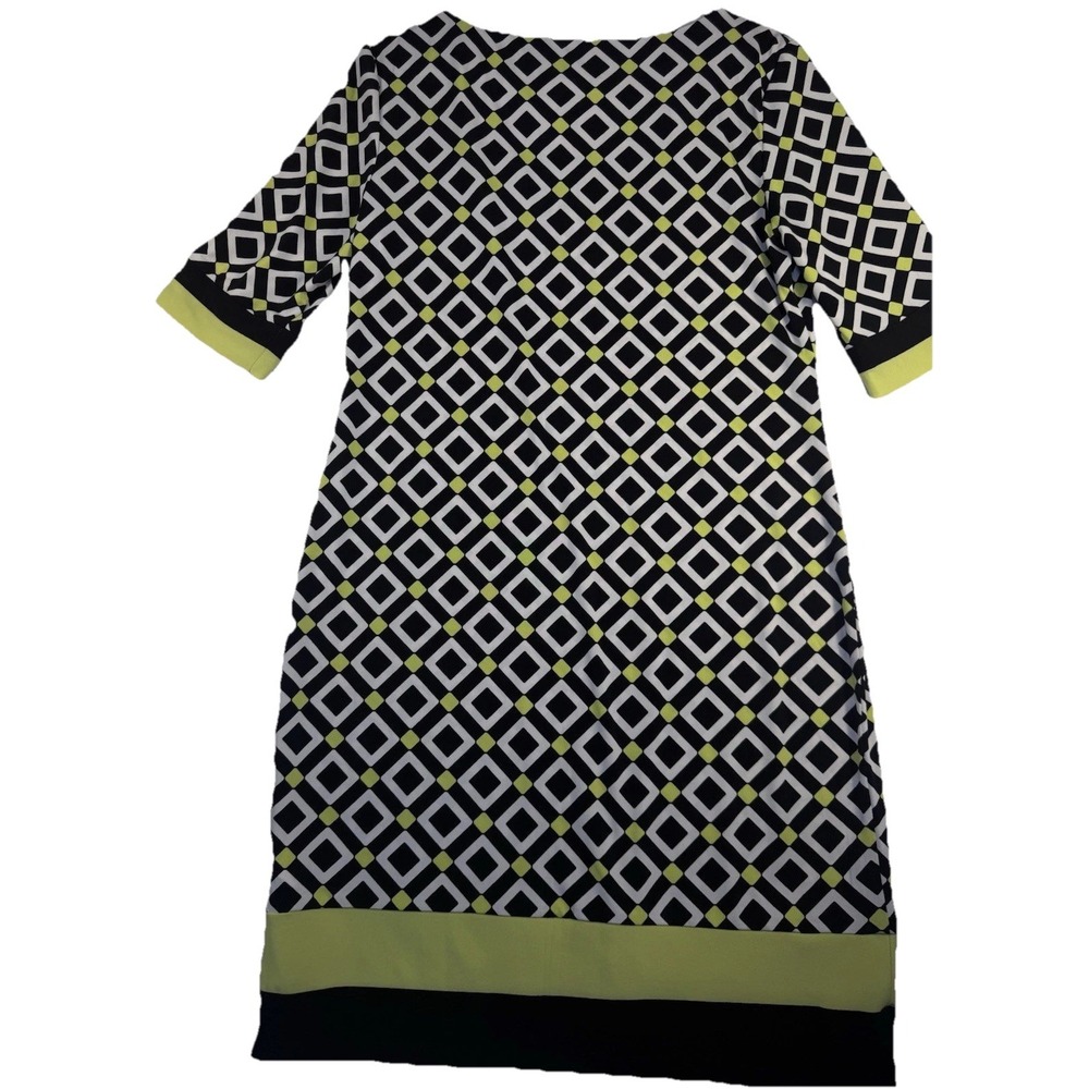 Karin Stevens Geometric Shift Dress Women's Size 10 Black White Lime Green